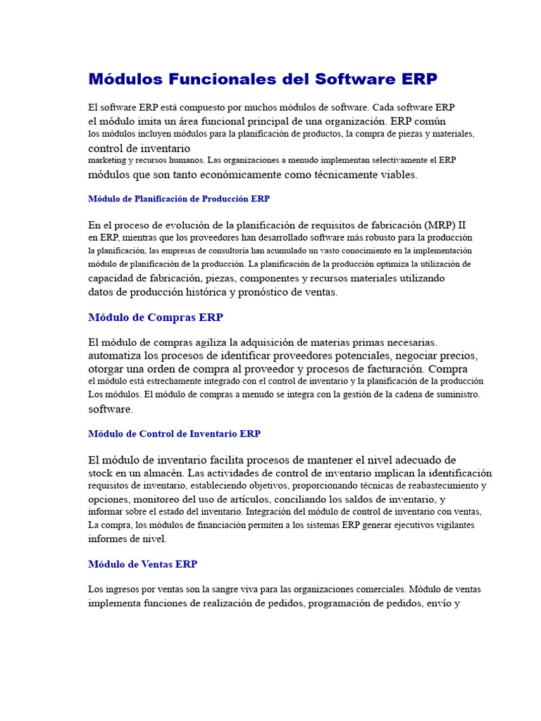 Módulos Clave del Software ERP | PDF | Planificación de recursos ...