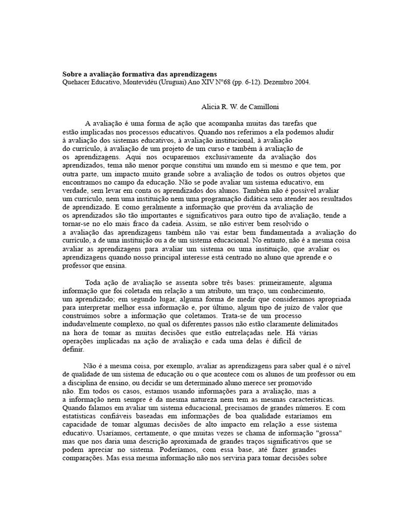 Avaliação Formativa das Aprendizagens | PDF | Aprendizado | Pedagogia