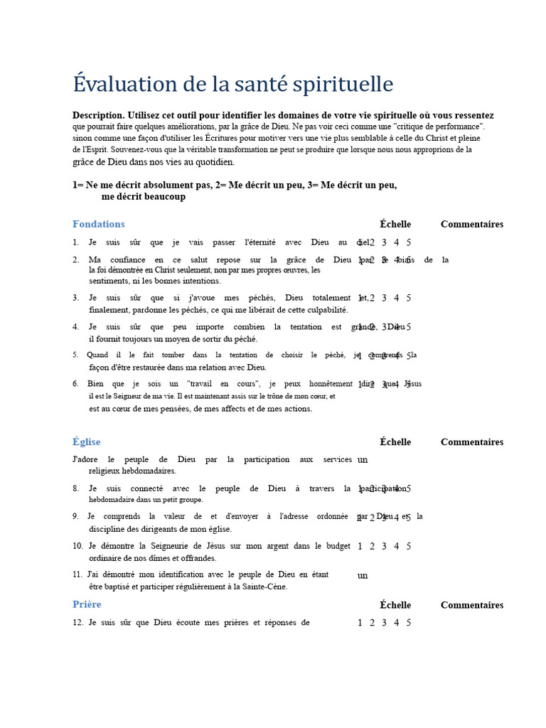 Évaluation de la santé spirituelle chrétienne | PDF | Dieu | Prière