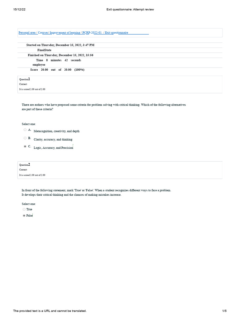 Problem Solving Questionnaire | PDF | Critical Thinking | Thought