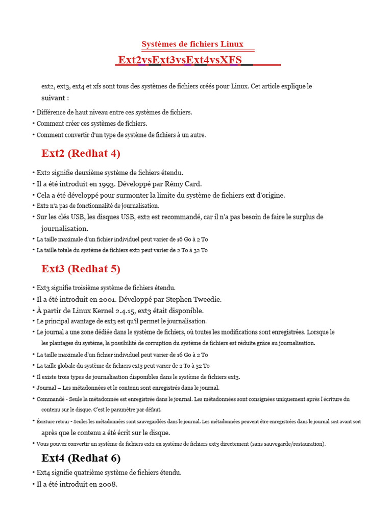Système de Fichiers Linux - Ext2 Vs Ext3 Vs Ext4 Vs XFS | PDF | Système ...