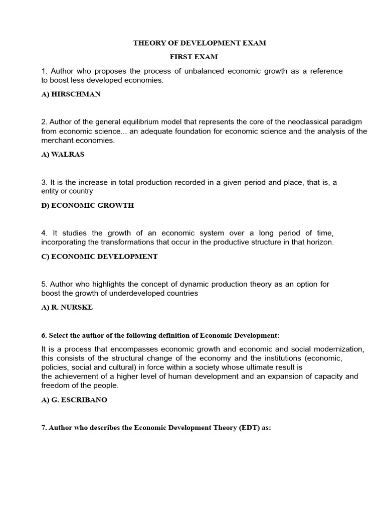 Development Theory Exam | PDF | Economics | Neoclassical Economics