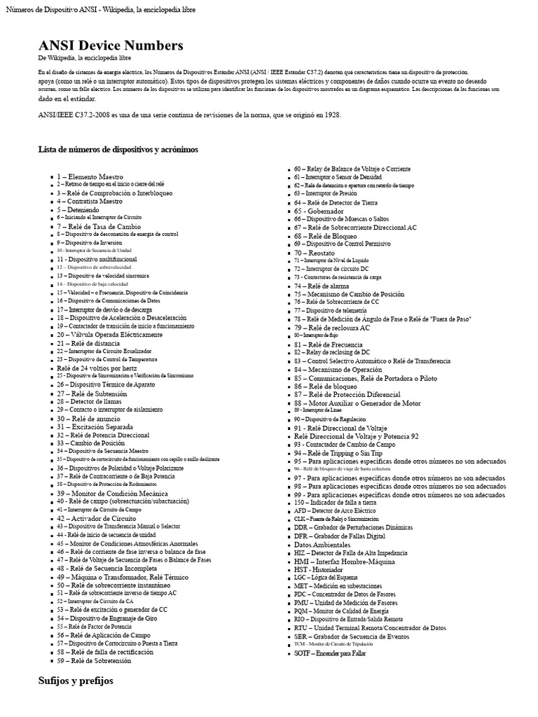 Códigos ANSI de Protección Eléctrica | PDF | Relé | Bienes manufacturados