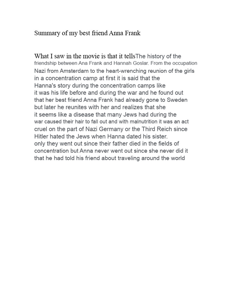 Summary of My Best Friend Anne Frank | PDF