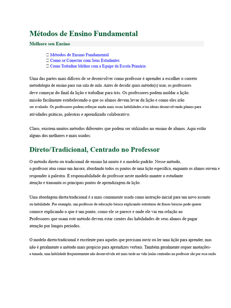 Métodos de Ensino Fundamental Eficazes | PDF | Método de ensino ...