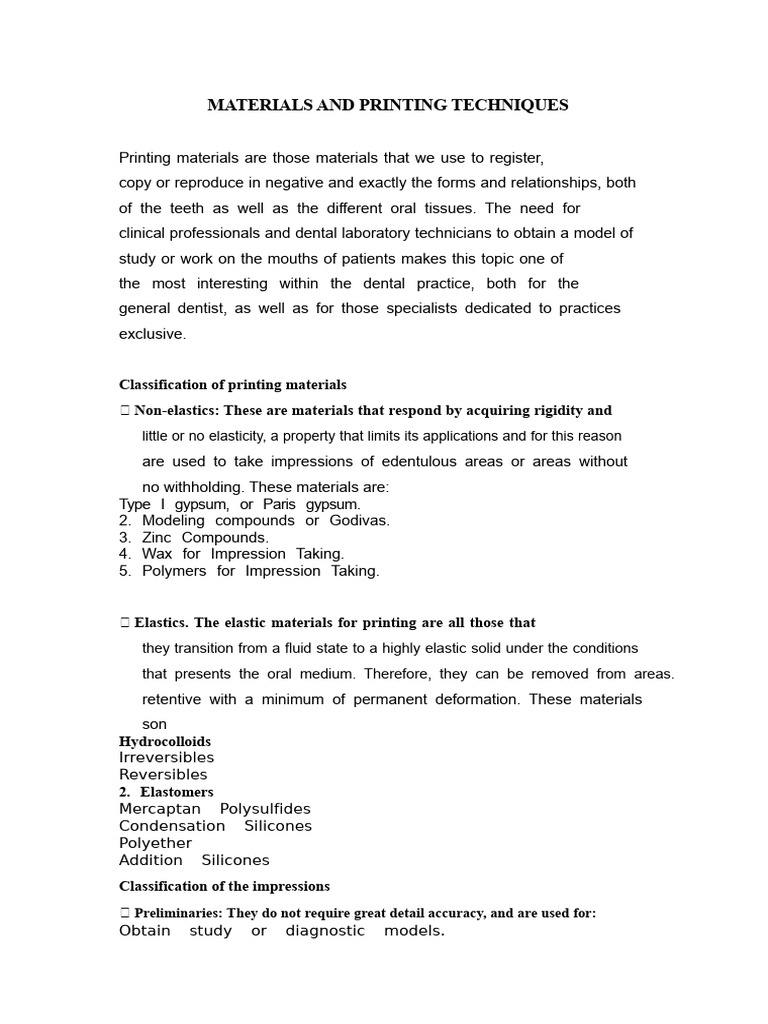 Dental Printing Materials and Techniques | PDF | Dentistry Branches