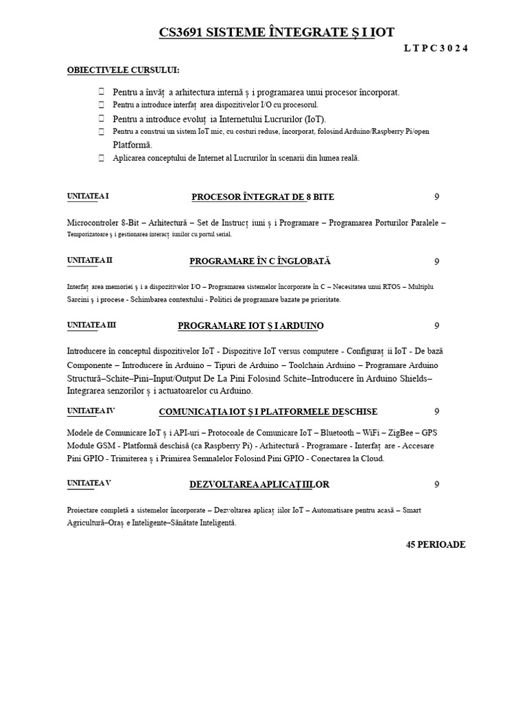 CS3691 Sisteme Întegrate Și Iot | PDF