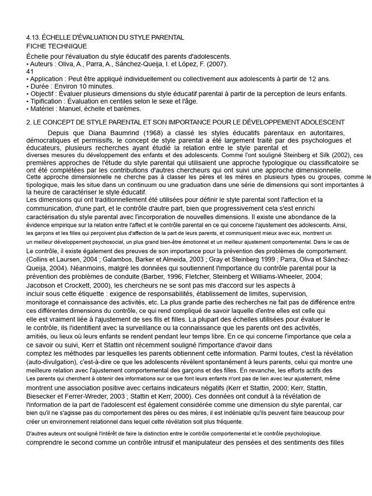 Évaluation du Style Parental chez les Adolescents | PDF | Psychologie ...