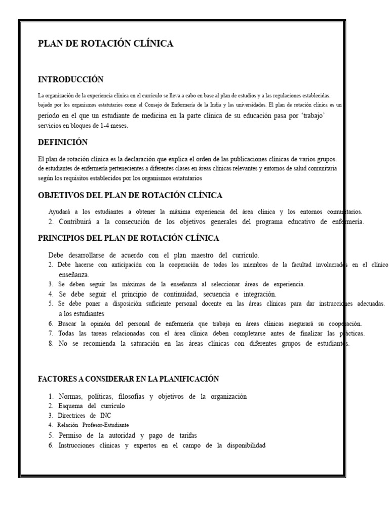 nota del plan de rotación clínica - Copia | PDF | Plan de estudios ...