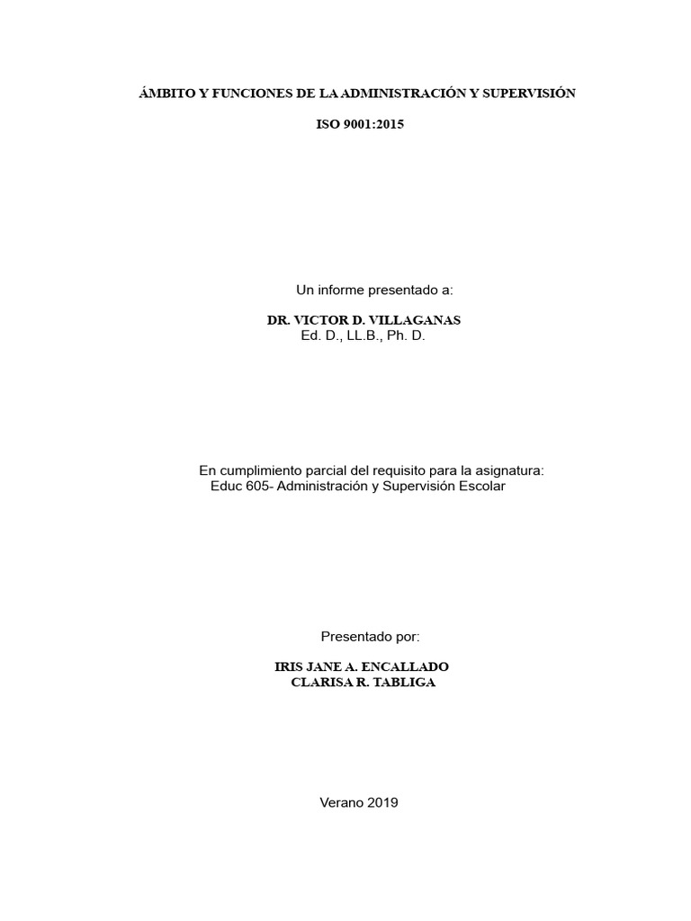 Administración y Supervisión Escolar ISO 9001 | PDF | Plan de estudios ...