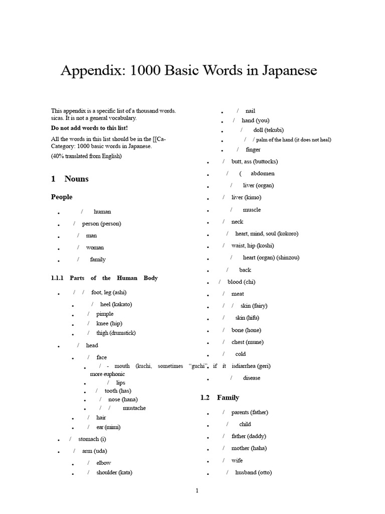 1000 Essential Japanese Vocabulary Words | PDF | Japanese Language