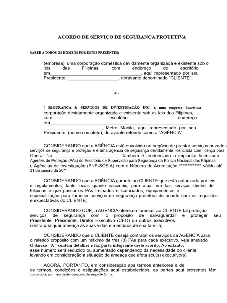 Acordo de Serviço de Segurança Protiva | PDF