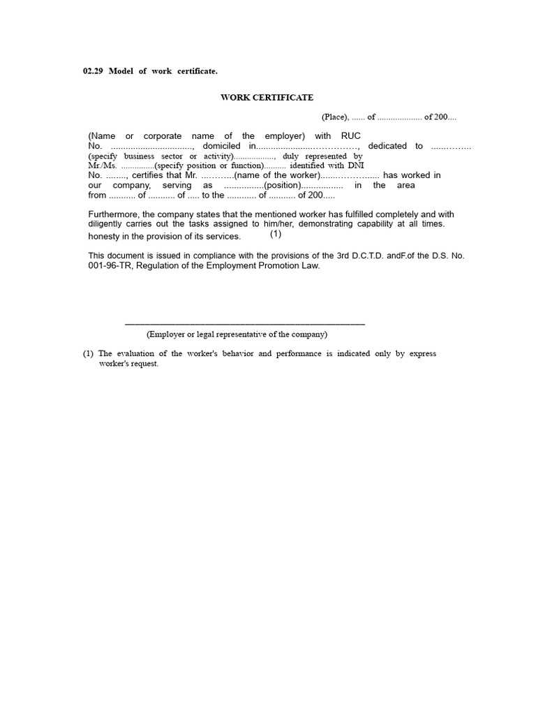 Work Certificate Template for Employers | PDF