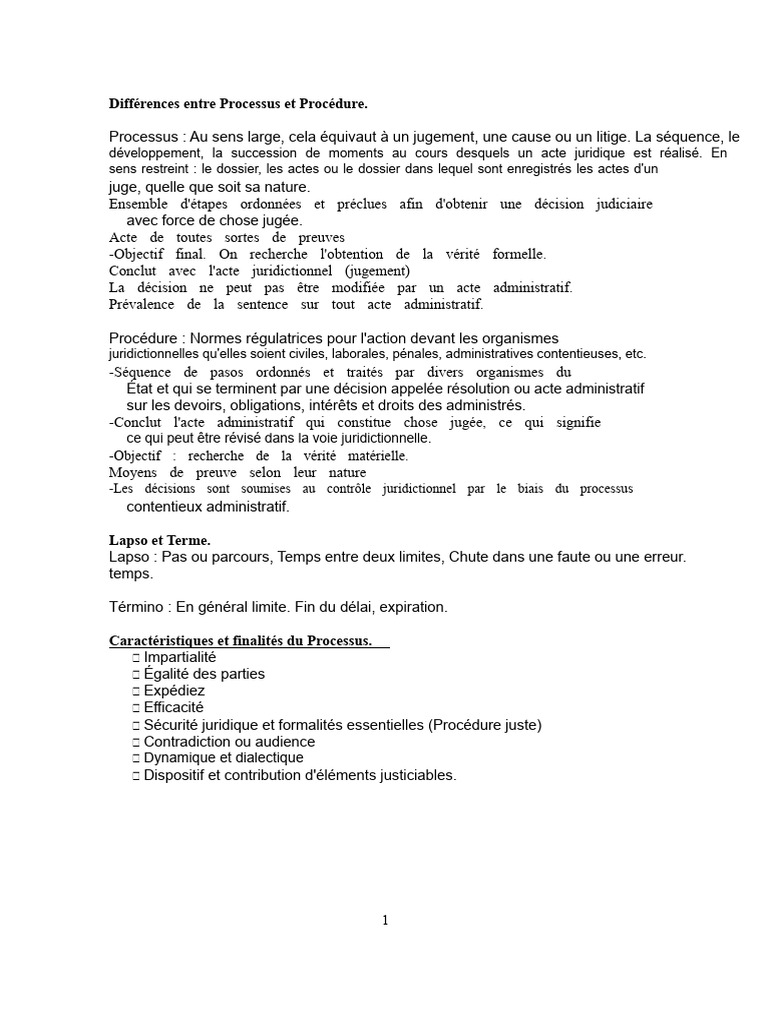 Différences entre Processus et Procédure | PDF | Justice | Crime et ...