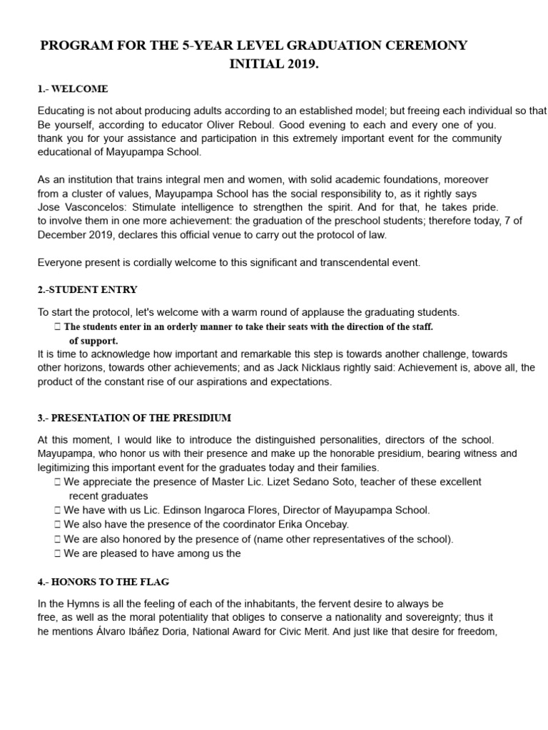 Mayupampa School 2019 Graduation Program | PDF