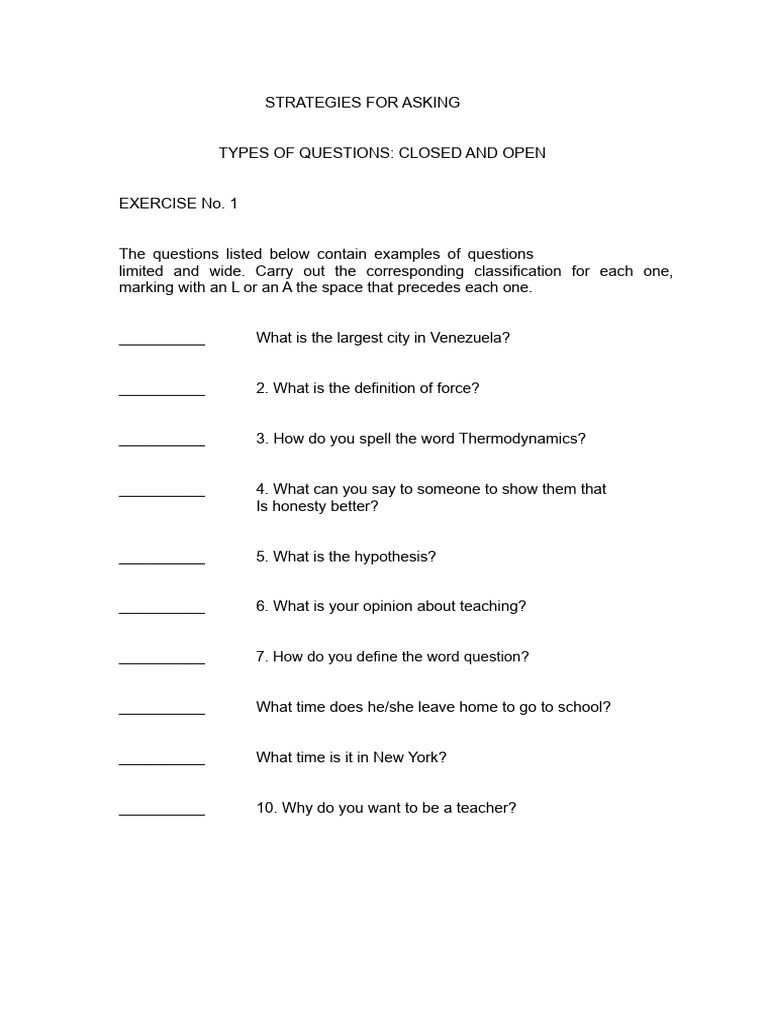 Question Types and Classification Exercises | PDF | Unidentified Flying ...