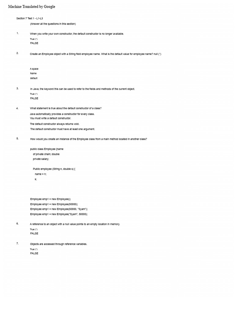 Java Object-Oriented Programming Quiz | PDF | Method (Computer ...
