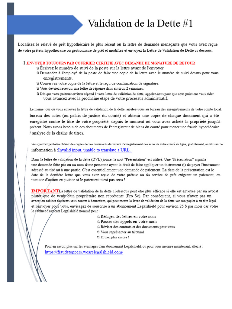 Lettre de Validation de Dette Hypothécaire | PDF | Dettes | Crédit