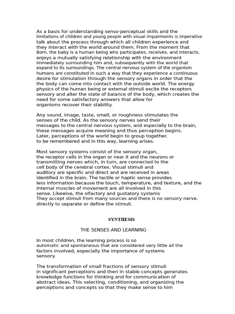 Understanding Sensory Skills in Children | PDF | Senses | Perception