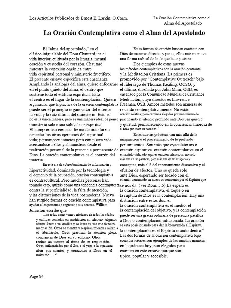 Oración Contemplativa y Apostolado | PDF | Oración | Misticismo cristiano