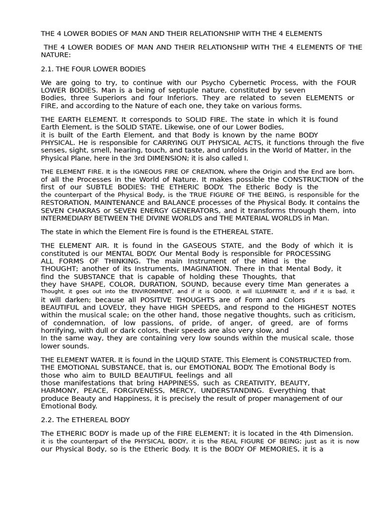 Four Lower Bodies and Elements | PDF | Thought | Mind