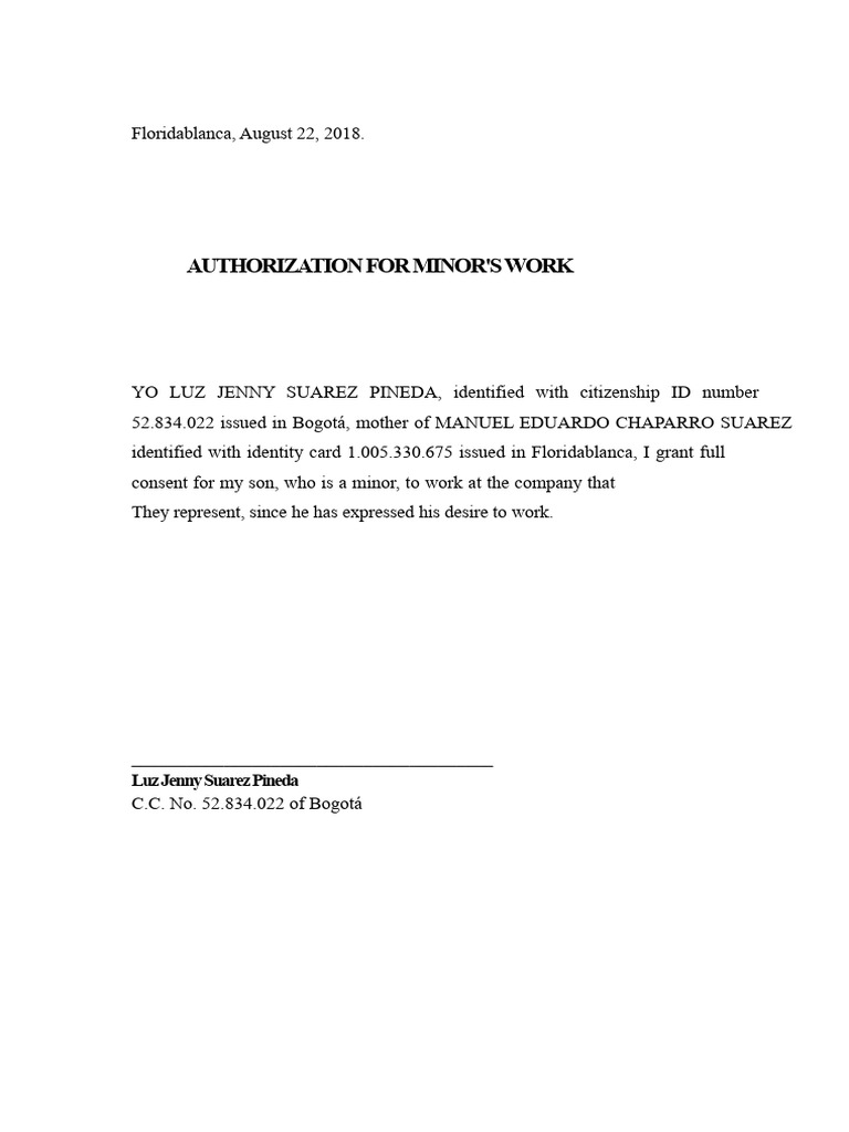 Minor Work Authorization Form | PDF