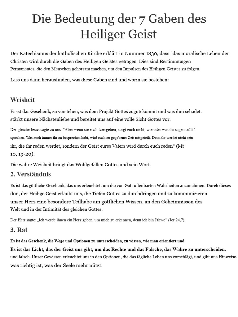 Die Bedeutung Der 7 Gaben Des Heiligen Geistes | PDF