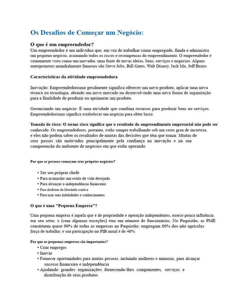 Desafios e Vantagens do Empreendedorismo | PDF | Business ...