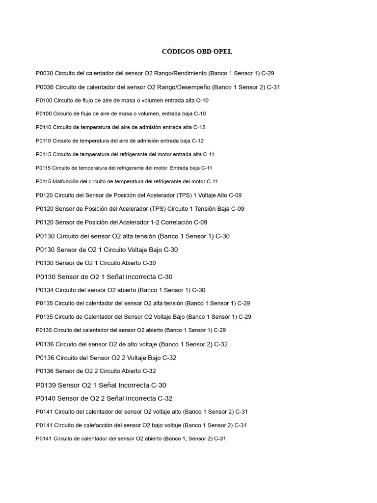 Códigos de falla OBD Opel U2100-87 | PDF | Relé | Acelerador