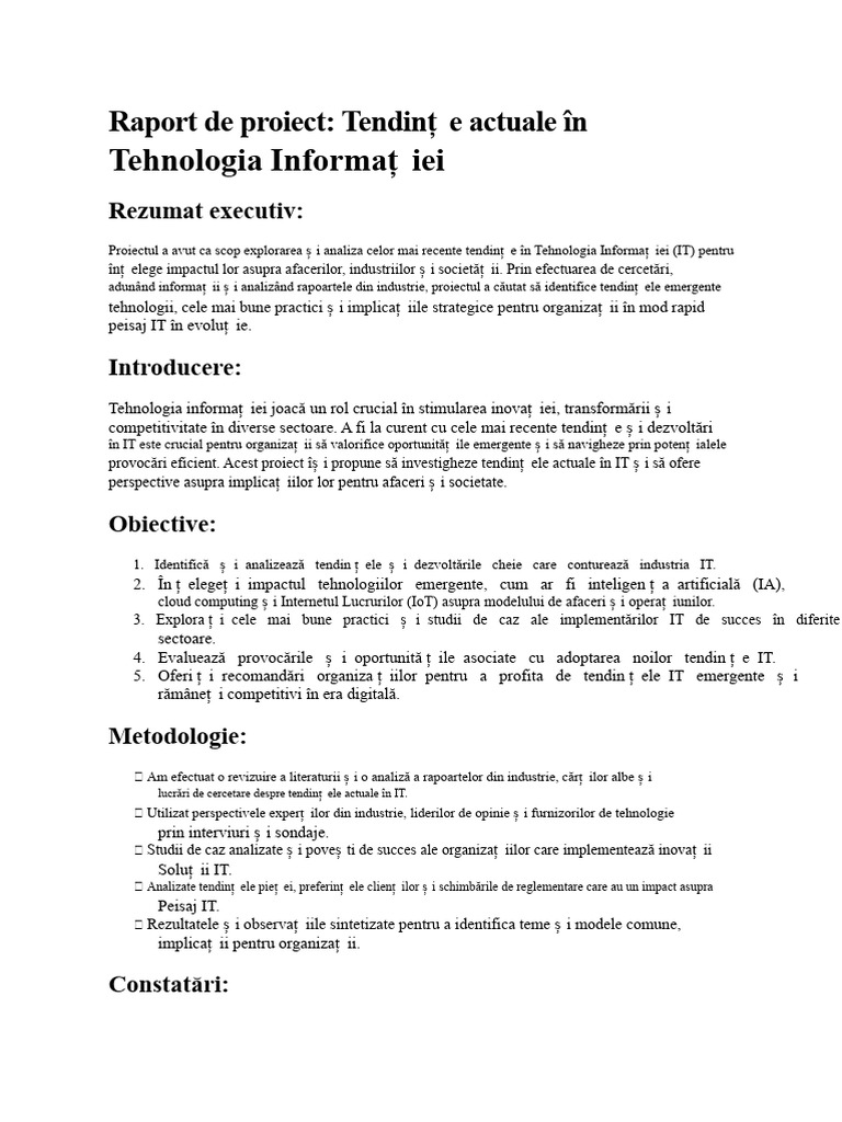 Raport de Proiect Despre Tendințele Actuale În IT | PDF