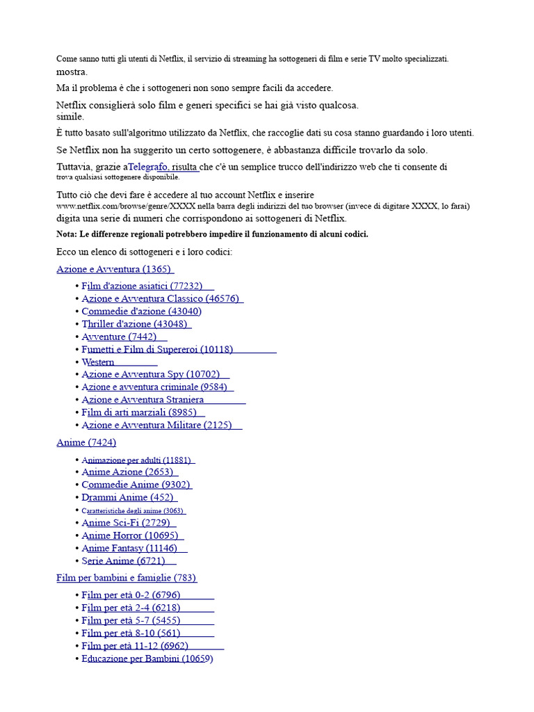 Elenco Codici Netflix | PDF