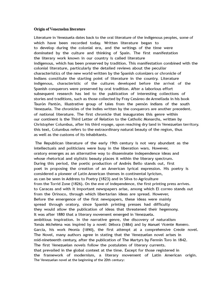 Origin of Venezuelan Literature | PDF | Venezuela