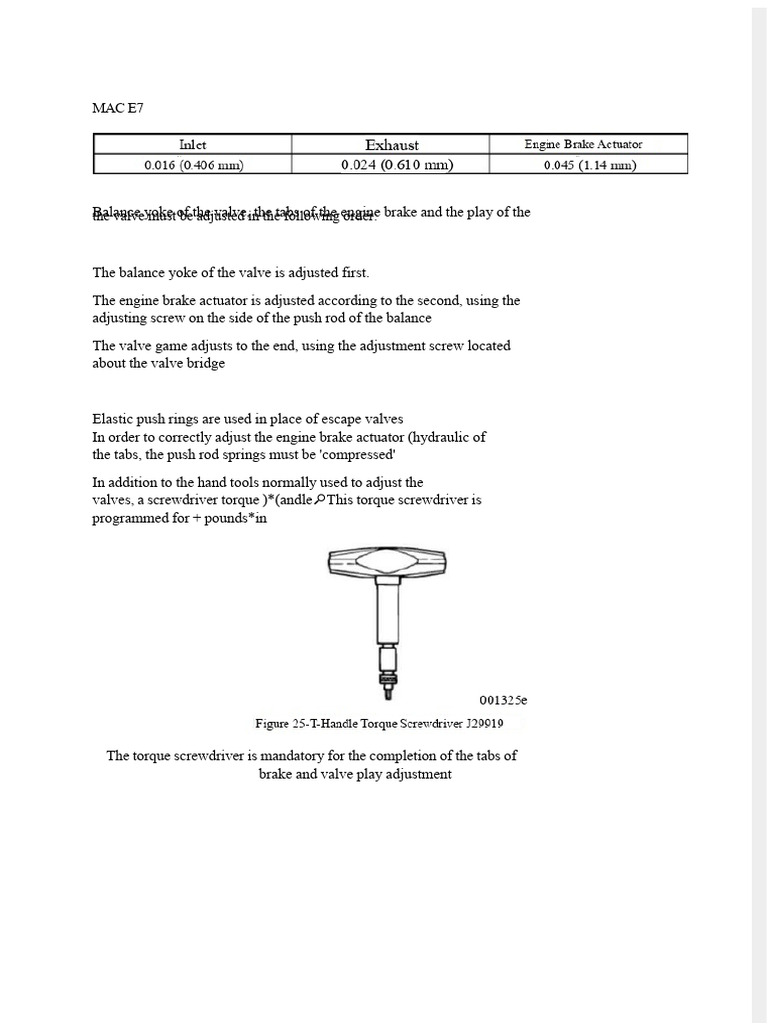Mack E7 Valve Adjustment Guide | PDF | Valve | Engines