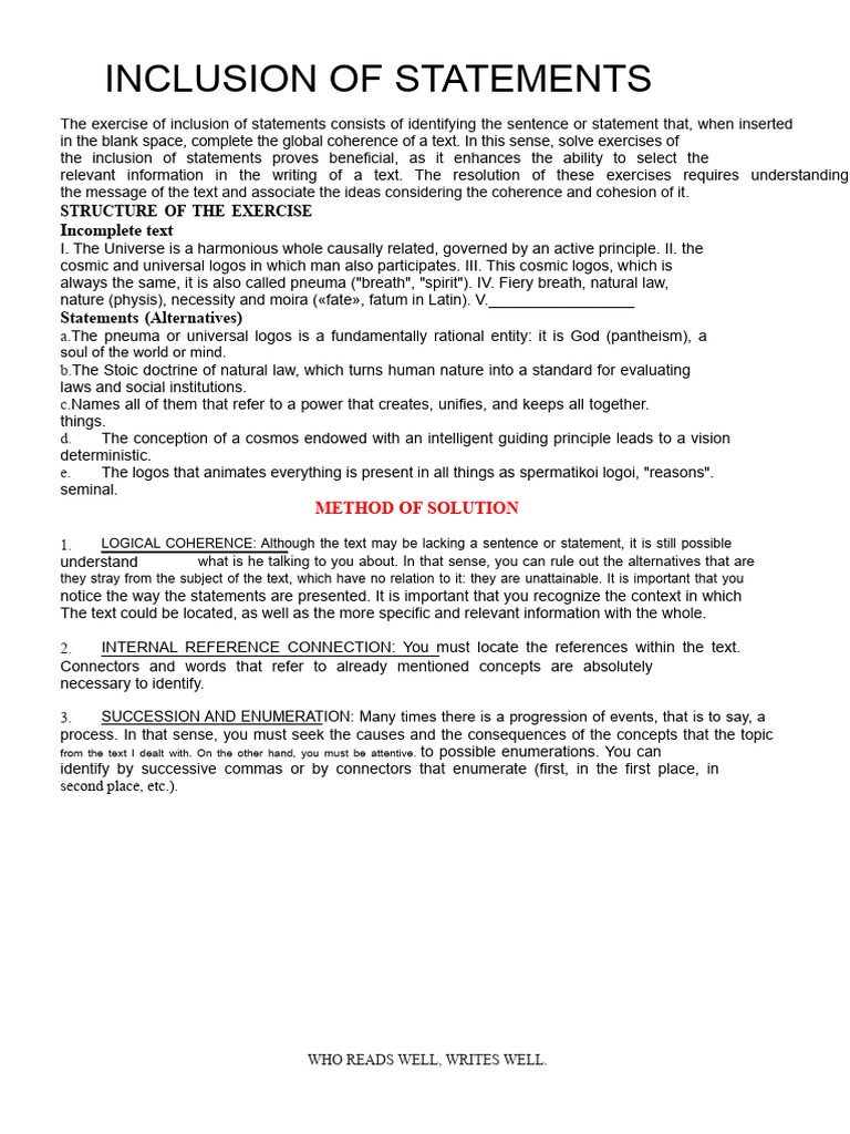 Inclusion of Statements Exercises Guide | PDF