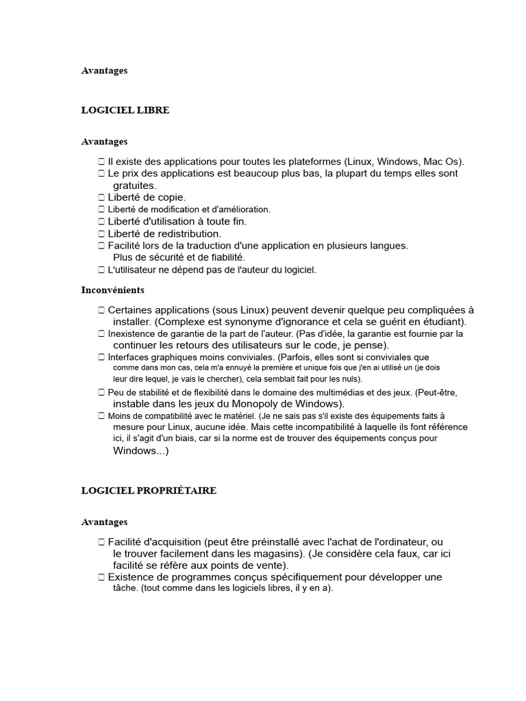 Avantages du Logiciel Libre sur Linux | PDF | Linux | Logiciel