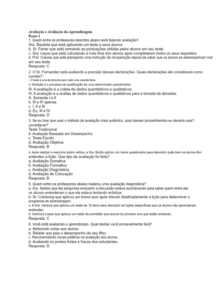 Avaliação da Aprendizagem: Métodos e Princípios | PDF | Aprendizado ...