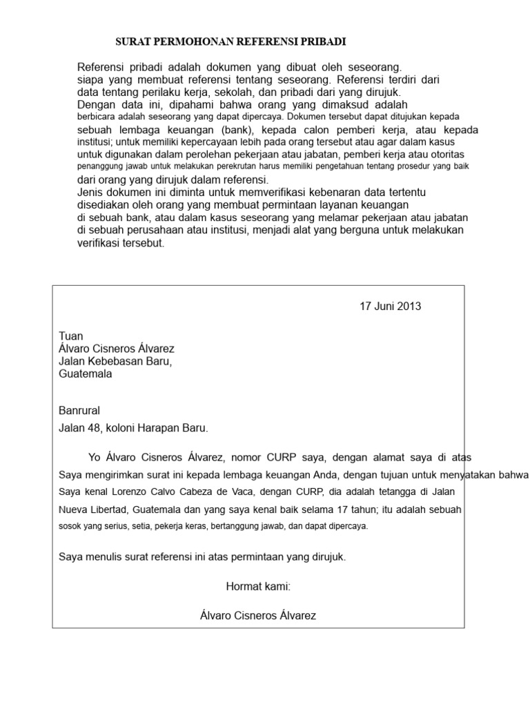 Contoh Surat Permohonan Referensi | PDF