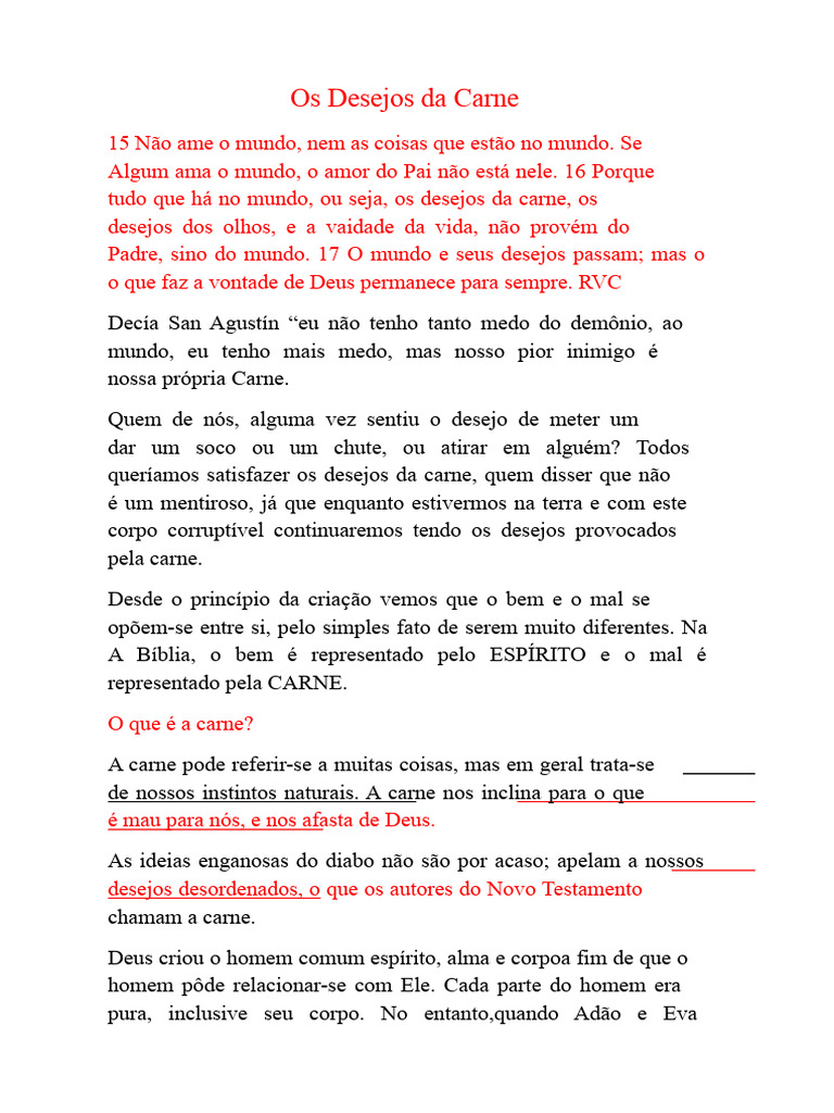 Desejos da Carne e a Bíblia | PDF | Pecado | Deus