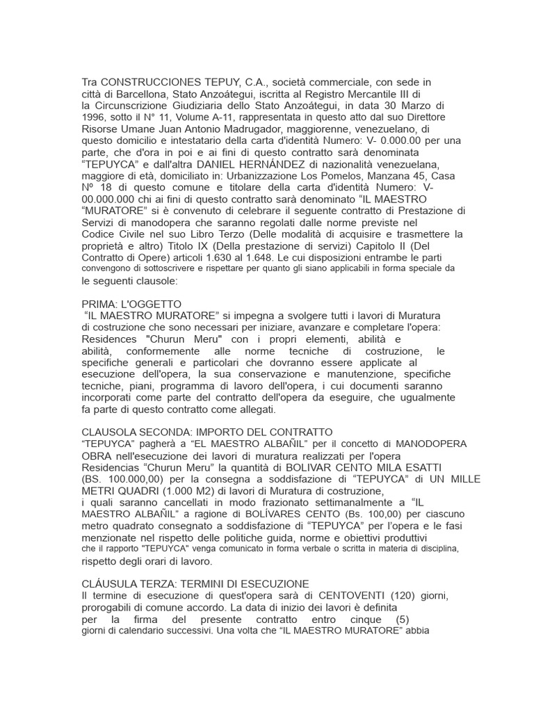 Modello Di Contratto Manodopera | PDF