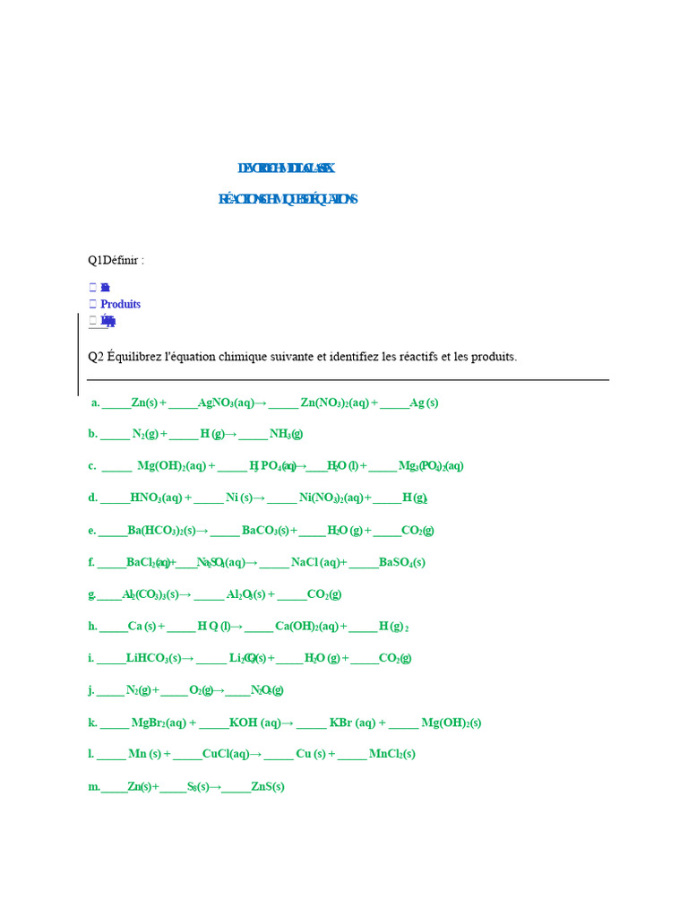 Réactions chimiques et équations équilibrées | PDF | Cuivre | Réaction ...