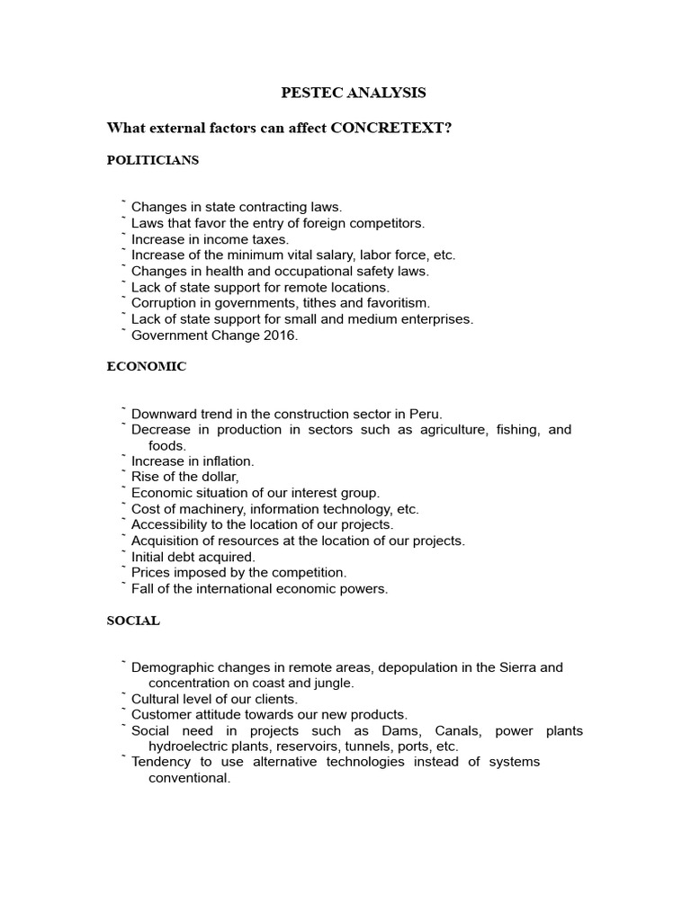 PESTEC Analysis for ConcretEXT | PDF