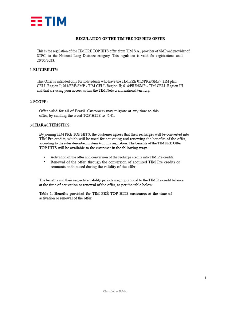 TIM PRÉ TOP HITS Offer Regulations | PDF | Mobile App | Roaming