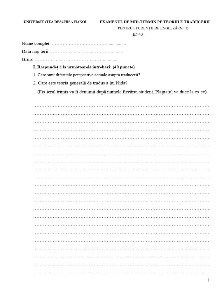 Test 20 Teorie Traducere NR 1 | PDF