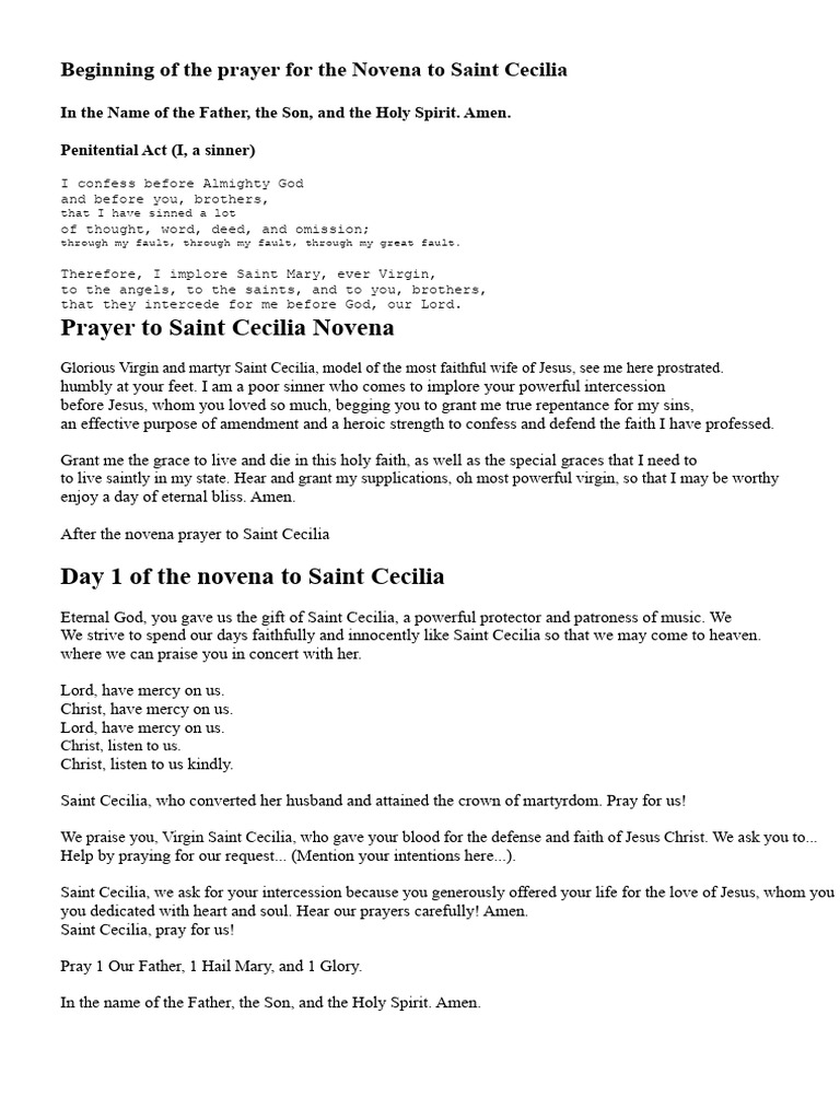 Novena Prayer to Saint Cecilia | PDF | God The Father | Prayer