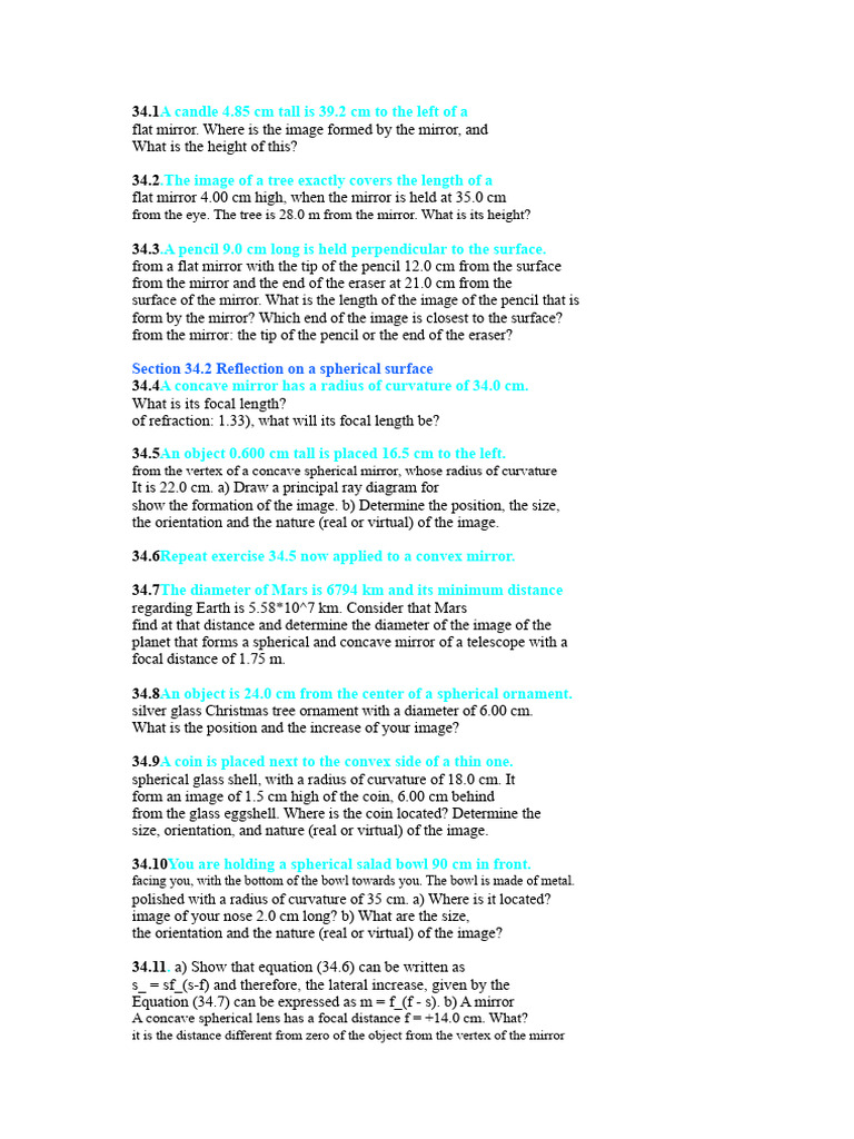 Mirror and Refraction Problems Explained | PDF | Mirror | Applied And ...