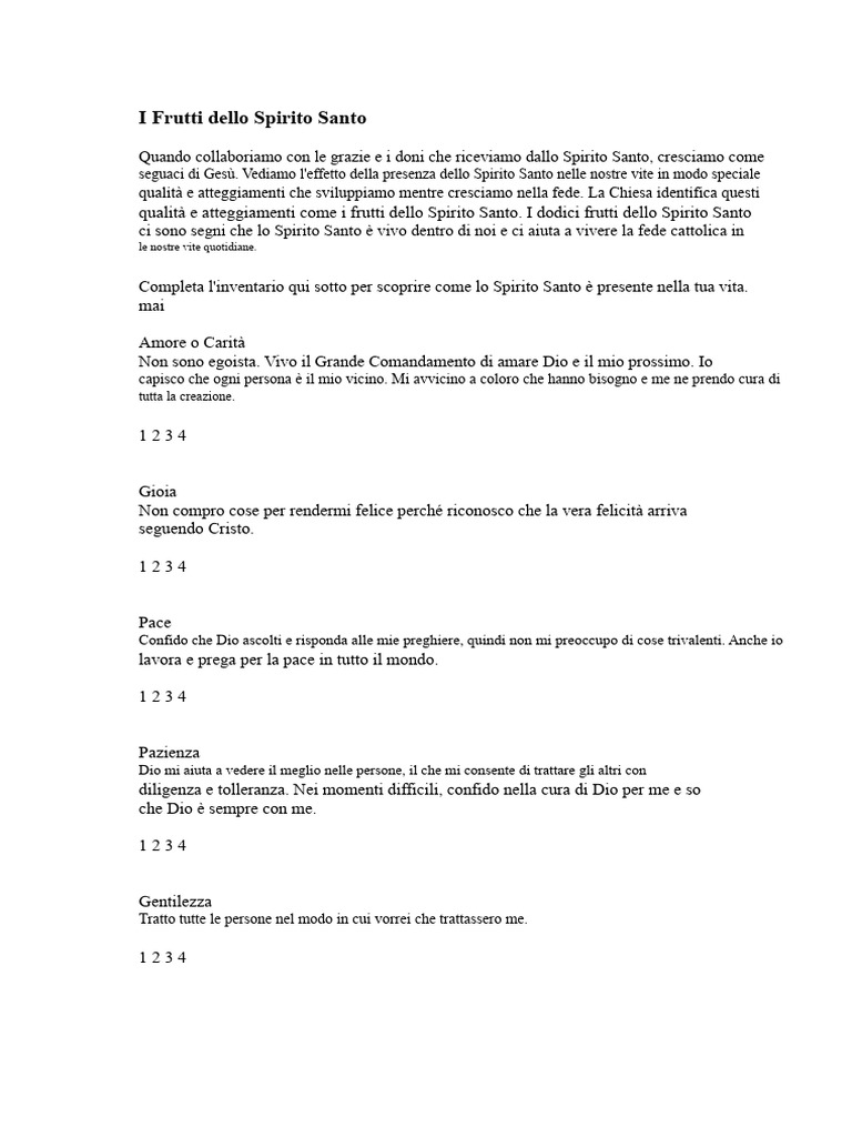 Lezione 4 - Compito Sui Frutti Dello Spirito | PDF