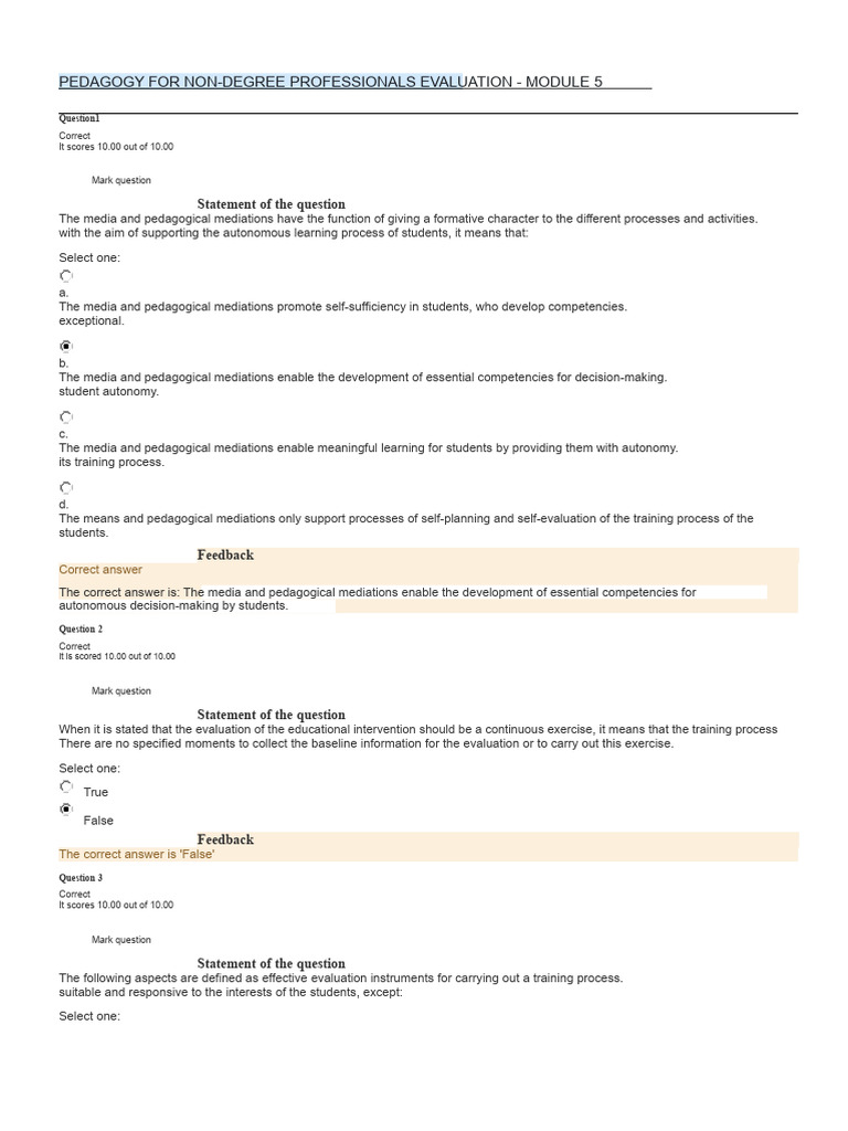 Pedagogy For Non-Degree Professionals Evaluation - Module 5 | PDF ...