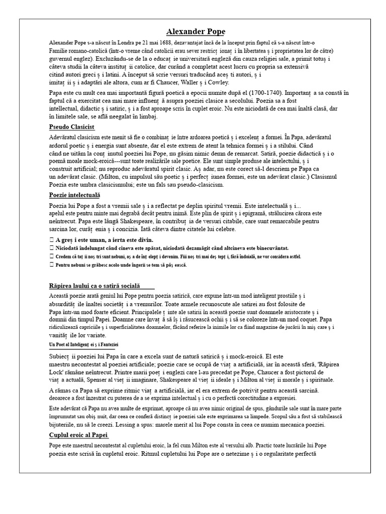 Alexander Pope - Note Importante | PDF