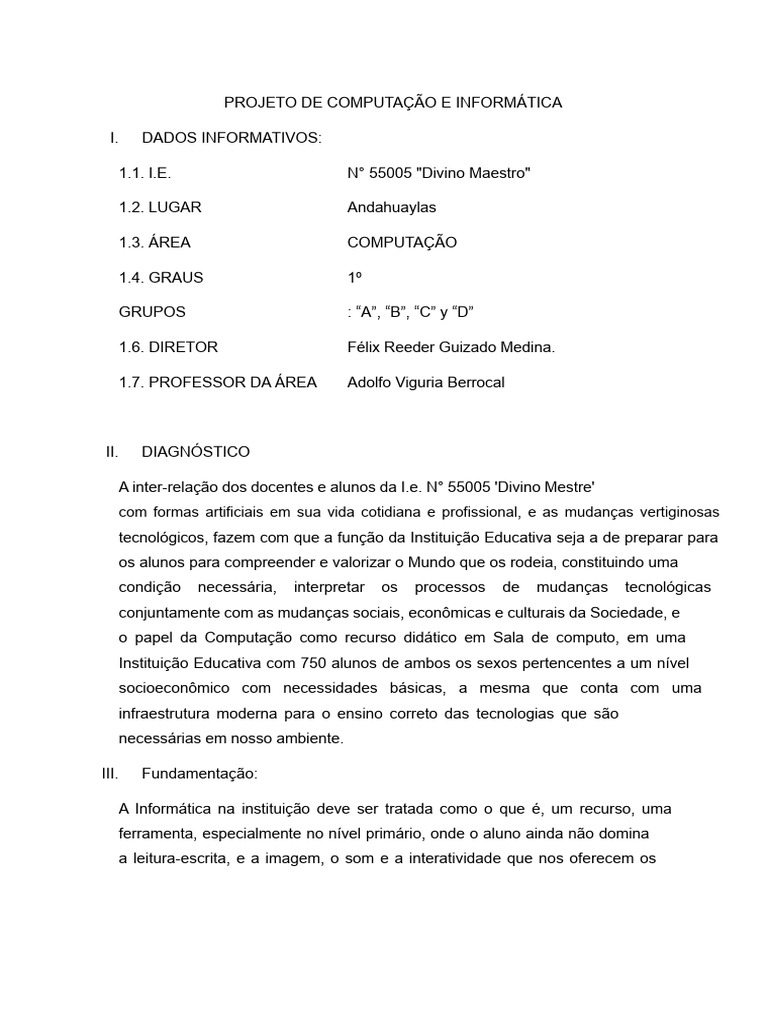Projeto de Informática na Educação | PDF | Aprendizado | Microsoft Excel