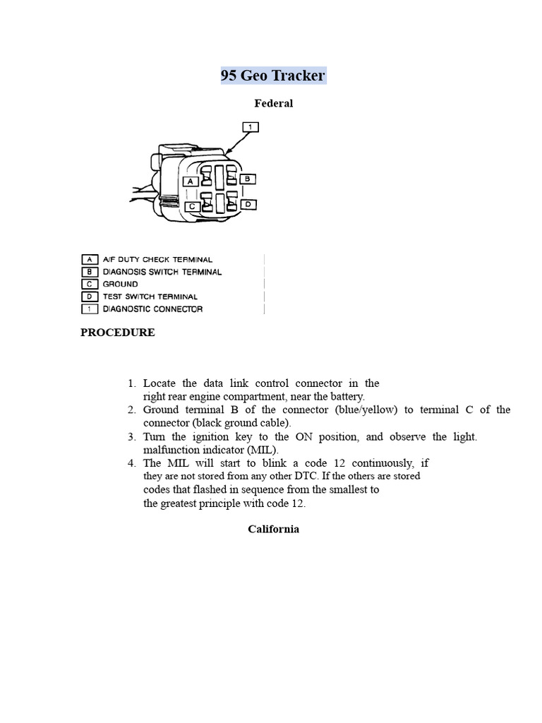 95 Geo Tracker Diagnostic Procedures | PDF